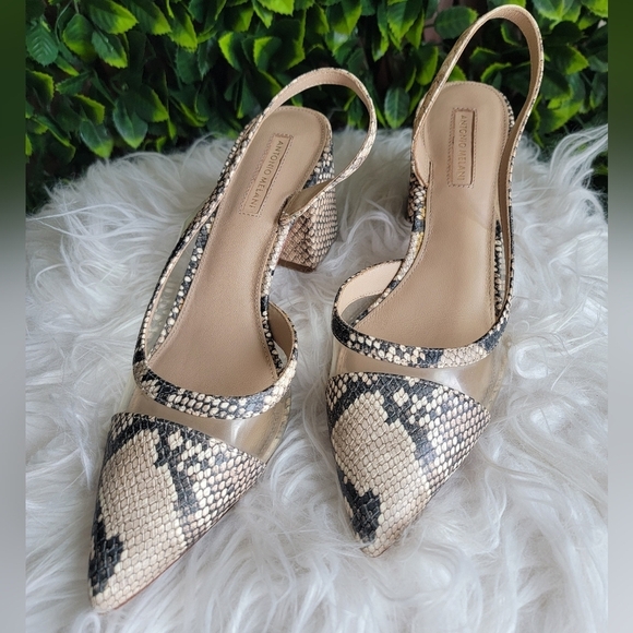 Antonio Melani Braylene Snake Print Leather Slingback Block Heel Women's Size 9 - Picture 4 of 11